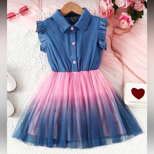 Adorable Pink and Blue Kids Dress with Ruffle Details